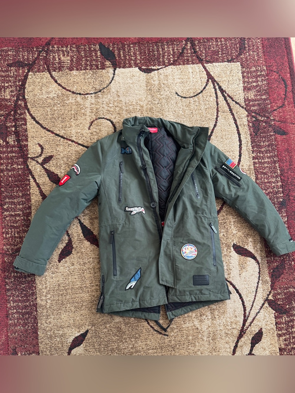 Sprayground Army Patches Parka Jacket Green Men’s Medium